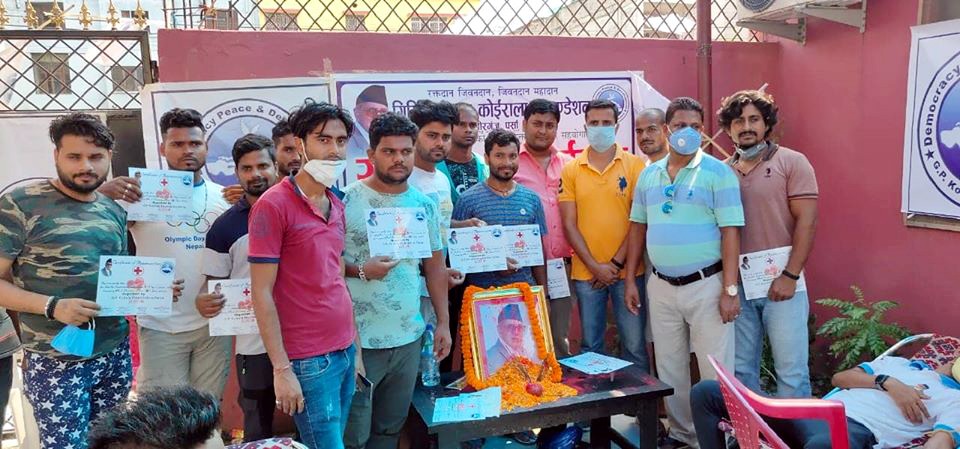 जि.पि.कोईराला फाउण्डेशन पर्साद्वारा आयोजित रक्तदान कार्यक्रममा १ सय २ जनाले रक्तदान गरे
